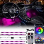 Xprite RGB LED Car Interior Bluetooth USB Light Strip, w/Wireless Remote and APP Control,4 PCS Under Dash Footwell Ambient Lights Kits, DIY Music Mode Universal for Vehicle Internal, SUV, Trucks