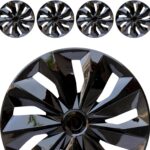 Hubcaps Wheel Cover Replacement R16 Size Hub Cap Universal-Fit Steel Wheel Rim Caps ABS Tire Covers for Most Cars Trucks Sedans SUV -Set of 4（16-inch，Black）