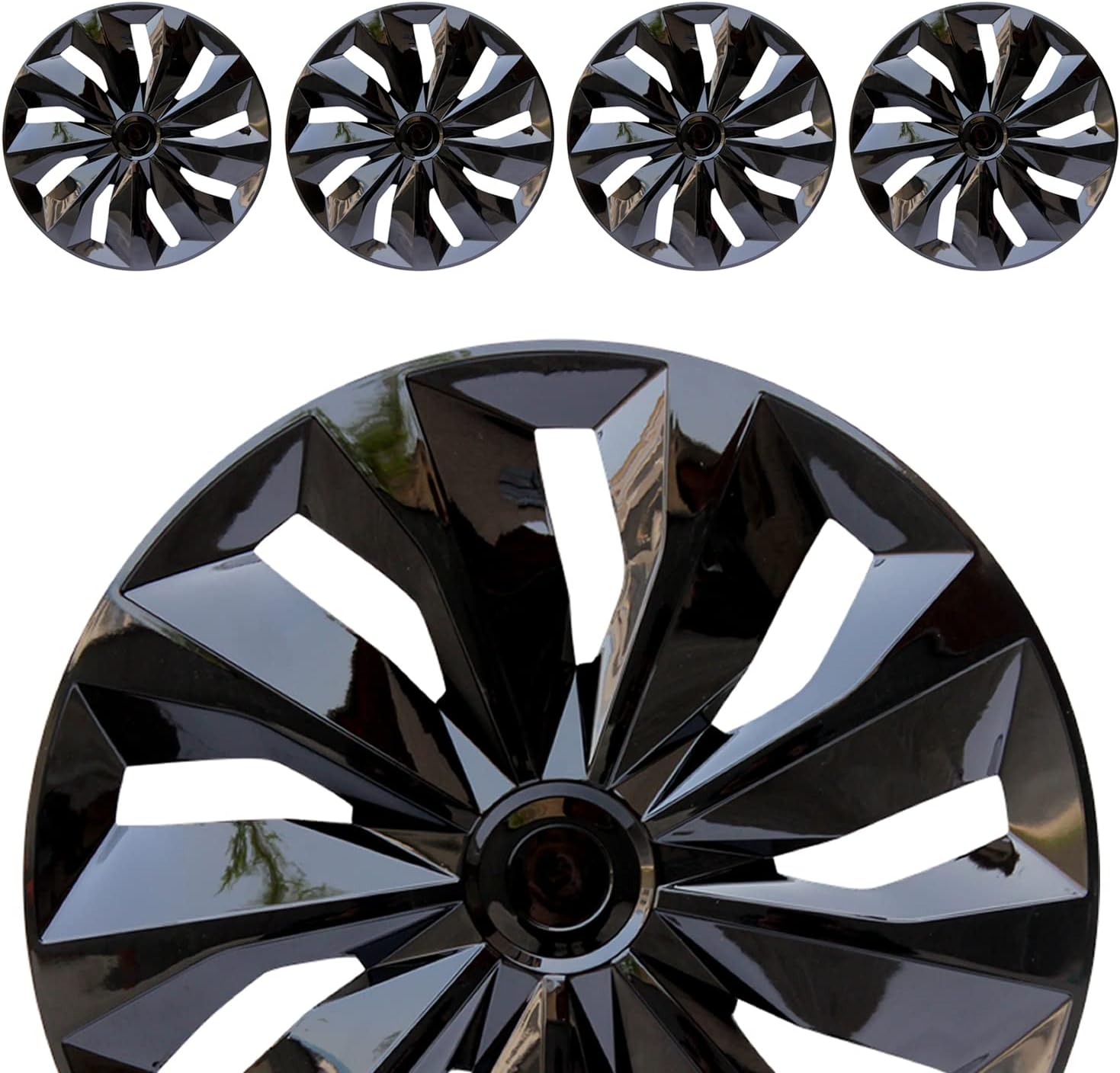 714XQm4riCL._AC_SL1500_.jpg Hubcaps Wheel Cover Replacement R16 Size Hub Cap Universal-Fit Steel Wheel Rim Caps ABS Tire Covers for Most Cars Trucks Sedans SUV -Set of 4(16-inch,Black) - Image 1
