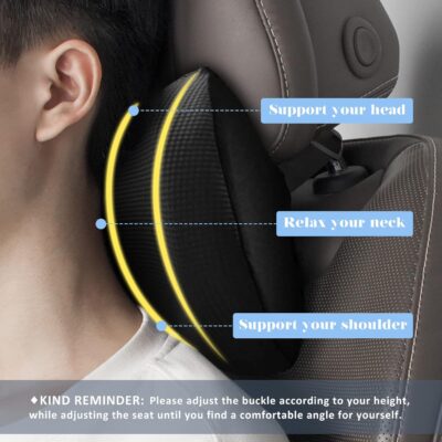 Super Comfy Car Headrest Pillow, Car Pillow for Neck Pain Relief with Adjustable Strap, 100% Memory Foam & Breathable Removable Cover, Ergonomic Design - Softness Travel Car Neck Pillow(Black, 1PC) - Image 4