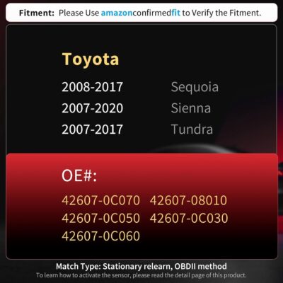 Marsflex Tire Pressure TPMS Sensor - Fit for Toyota Sequoia Sienna Tundra, 315MHz Tire Pressure Monitoring System Set of 4, OE 42607-0C070, 42607-08010, 42607-0C030, 42607-0C050, 42607-0C060 - Image 4