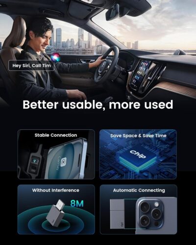 Wireless Carplay Adapter for iPhone - Plug & Play Convert Wired to Wireless CarPlay for Cars from 2016 and iOS 10+, No Latency Mini USB Type A Black - Image 4