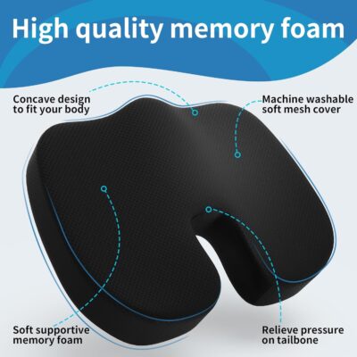 Seat Cushion &Office Chair Cushion,Lumbar Support Pillow for Office Chair,Ergonomic Memory Foam Non-Slip Office Chair Cushion,Back Support Cushions for Tailbone&Sciatica Pain Relief Black - Image 4