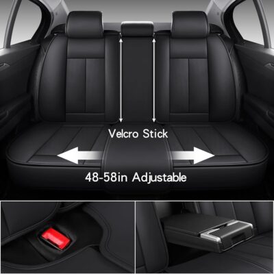 Black Car Seat Cover with Lumbar Support, Car Seat Protector Waterproof, Nappa Leather Car Seat Cushion, Car Seat Covers Front Seats and Back Fit for Most Cars - Image 3