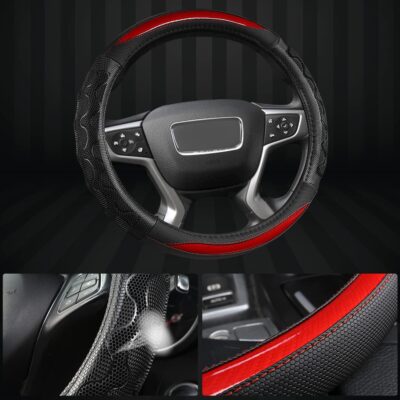 GIANT PANDA Steering Wheel Cover for GMC Sierra Acadia Terrain Yukon(3D Honeycomb-Red-Standard Size) - Image 3
