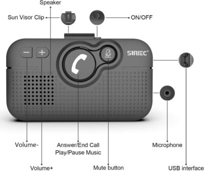 Handsfree Bluetooth Car Kit for Cell Phone, Wireless Bluetooth Speaker for Car, AUTO Power ON Support Siri Google Voice Assistant Hands Free Phone Speakerphone with Visor Clip-BC980SA - Image 9