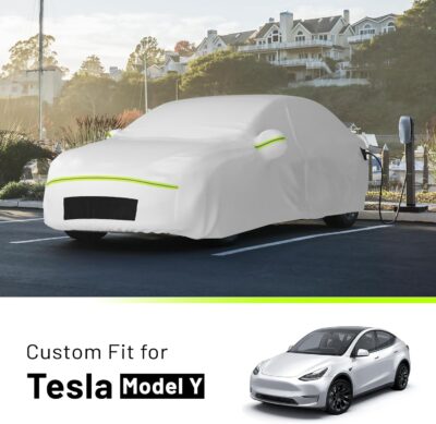 Favoto Car Cover for Tesla Model Y - Custom Fit Vehicle Cover 6 Layers Waterproof All Weather Outdoor Rain Snow Sun Dust Protection with Charging Port Ventilated Mesh Door Zipper - Image 2