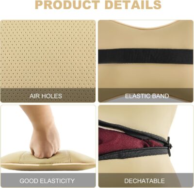 2 Pack Car Neck Pillow PU Leather Automotive Headrest Pillow for Car Support Neck Pain Relief Universal Car Pillow (Beige) - Image 6