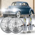 CHUSYYRAY 7" Round Compatible with Ford Deluxe LED Headlight Assembly 1939 1940 1941 1942-1951 for Off-road, DOT Approved, High Low Beam Clear Lens Glass, 6000K 10000LM White, Pack of 2