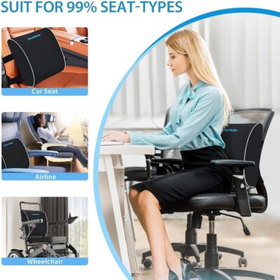 Lumbar Support Pillow for Office Chair, Car & Gaming Chair, Ergonomic Memory Foam Cushion for Back Comfort, Zoned Back Support, Double Adjustable Straps, Breathable Washable Cover, Black - Image 7