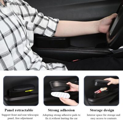 Car Armrest Support Cover, Left Side Door Armrest Cushion Pad Extender with Storage Box, Anti-Slip & Waterproof Leather Driver Left Arm Rest Storage Cover, Car Accessories (Black, Style 1) - Image 3