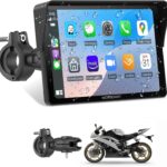 W722 for Motorcycle CarPlay & Android Auto,7" Waterproof Smart GPS Navigation System Screen,Car Play Moto with Light Sensor,Dual Bluetooth,Siri/G-Assist,EQ,USB/Hardwired Power Supply