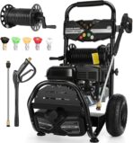 Professional 4200PSI 4GPM 212CC Gas Pressure Washer, 7.0 HP Commercial Gas Power Washer with 3L Foam Bottle 10" Wheels 5 Nozzles 33FT Hose for Home Car Fence Driveway (EPA/CARB/ETL Compliant) 77LBS