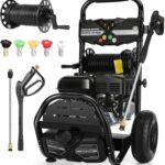 Professional 4200PSI 4GPM 212CC Gas Pressure Washer, 7.0 HP Commercial Gas Power Washer with 3L Foam Bottle 10" Wheels 5 Nozzles 33FT Hose for Home Car Fence Driveway (EPA/CARB/ETL Compliant) 77LBS