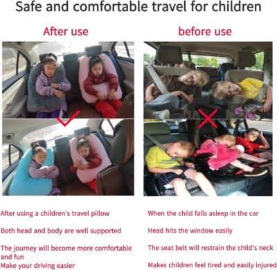 Travel Pillow Car Pillow Kid Car Sleeping The Sleeping Aid for Adults and Kids on Road Trips Kids Travel Pillow Gray - Image 2