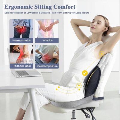 Ergonomic Seat Cushion with Adjustable Strap, Memory Foam Office Chair Seat Cushion with L-Shaped Design, Car Seat Cushion Fits for Truck Driver Semi Truck, Gaming Chair, Desk, Light&Dark Gray - Image 3