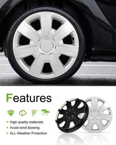 SCITOO Long-Lasting 14" Silver Hubcaps, fits Multiple Models, Stylish & Rust-Resistant, 14 inch Hub Caps Set of 4 Wheel Covers with Universal Snap-On Retention Rings - Image 5