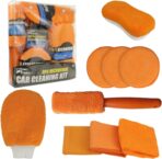 9Pcs Car Wash Detailing Kit Cleaning Kits,with Wash Mitt Wax Applicator Pad Tire Brush Sponge Microfiber Cleaning Cloths Glass Cleaning Cloth Car Cleaning Tools Kit for Interior, Exterior, Wheels