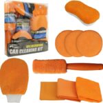 9Pcs Car Wash Detailing Kit Cleaning Kits,with Wash Mitt Wax Applicator Pad Tire Brush Sponge Microfiber Cleaning Cloths Glass Cleaning Cloth Car Cleaning Tools Kit for Interior, Exterior, Wheels
