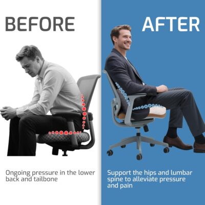 Memory Foam Seat Cushion,Office Chair Cushion with Lumbar Support for Back Pressure Relief, Car Seat Cushion with Adjustable Strap,Sciatica Pad Cushions for Car,Truck, Desk,Gaming Chair - Image 5