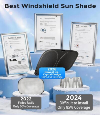 DMJN Windshield Sun Shade - Medium, Car Sunshade for Front Windshield [Nano Ice-Crystal Coatings] UPF50+ Heat Block & UV Reflective - Protect Interior & Keep Cooler - Image 6