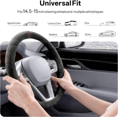 Alcantara Luxury Steering Wheel Cover 14.5" to 15" Fit - Anti-Slip Comfort Grip, Durable Soft Suede-Feel Luxury Material for Men Drivers | Fits Sports Cars, Luxury Cars, Sedans, SUVs and EV - Image 6