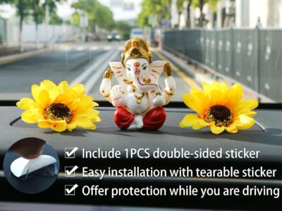 alikiki Ganesha Statue for Car Dashboard – 3.5" H Polystone Hindu God Lord Ganpati Murti Idol for Pooja Mandir Temple Altar Puja Decor Diwali Housewarming Wedding Spiritual Gifts for Indians - Image 4