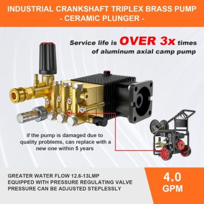 4400PSI Gas Pressure Washer with Hose Reel, One-Button Start 420cc 15HP 4-Cycle Engine, 4.0 GPM Heavy Duty Power Washer with 50FT 3/8" Hose, Spray Gun & Wand, 5 Quick Connect Nozzles - Image 8