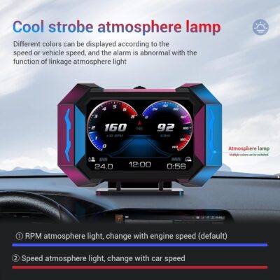 OBD2 Gauge Car HUD Head Up Display Multifunction Digital,Car Speedometer Tachometer Water Temperature Oil Temperature Volt Inclinometer Boost Gauge RPM Meter fit for Most Vehicles After 2008 - Image 7