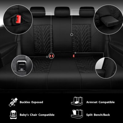 CAR PASS Neoprene Waterproof Seat Covers Full Sets, Wetsuit Car Seat Covers 5 Seats Universal Fit for Vans, Truck, SUV, 3D Tyre Embossed Seat Covers Anti Slip with Armrests, Aibag Compatible(Black) - Image 4
