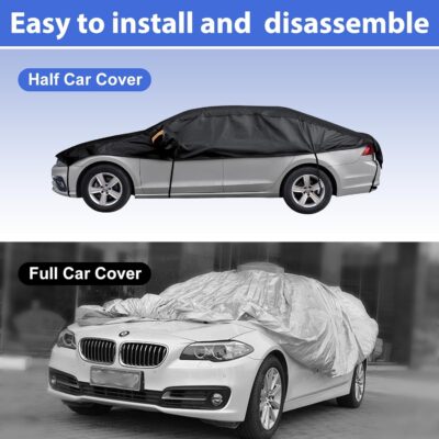 Half Car Cover Top, Hail Protector Car Cover with Cotton Liner, Sunroof & Windshield Cover for Ice and Snow, All Weather Vehicle Body Cover for Sun, Rain, Dust - Image 7
