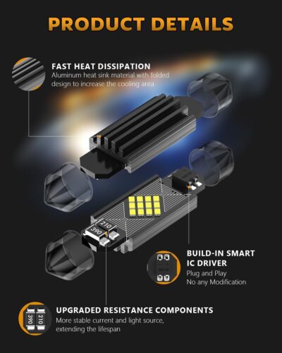 24PCS LED Interior Car Lights, Extremely Bright 6500K White LED Bulb Kit, Applicable to Dome Map Door Lights and Other Parts Replacement for Your Cars, to Help You See Inside The Car at Night - Image 4