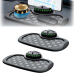 Multifunction Car Anti Slip Mat, 360° Rotatable Phone Holder Dashboard Pad with Temporary Parking Number Rotatable Car Anti Slip Mat Phone Holder (Black-2PCS)