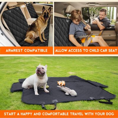 Dog Car Seat Cover, Back Seat Cover for Dogs Pet Car Seat Protector Waterproof Bench Car Seat Cover, Non-Slip Reat Seat Cover fits Middle Armrest for Most Cars Trucks SUVs - Black - Image 6
