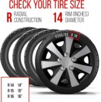 Hubcaps 4-Pack Kit, 14 inch Hub Caps Set of 4 Wheel Covers with Universal Snap-On Retention Rings, 2-Tone ABS Plastic Black and Silver Car Rims for All Models (SG-5051-DP-14) - Image 7