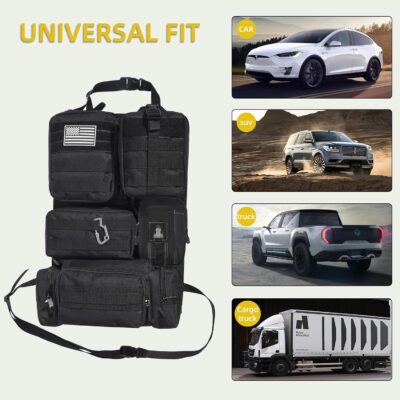 Tactical Car Seat Back Organizer,Tactical Molle Seat Back Organizer with 6 Detachable Molle Pouch,Universal Fits for Car Truck Jeep Vehicle Black - Image 6