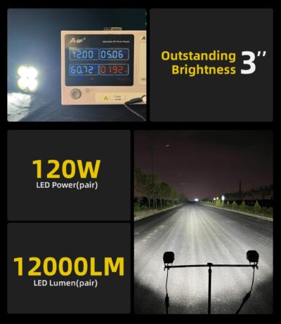 Exzeit 120W 3Inch Lights Pods with DRL, 12000LM Auxiliary Driving LED Pods Ditch Light, Bright Fog Lights for 4Runners Truck Cars,12V/24V - Image 2