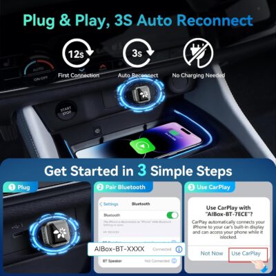 2026 Upgraded Wireless CarPlay Adapter, 2-in-1 Mini CarPlay Adapter for iPhone & Android, 3 Second Auto Stable Connection with Zero Latency, Plug & Play for 2016+ Cars with USB-A/USB-C Ports - Image 5