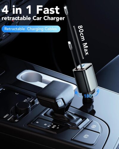 Retractable Car Charger Adapter for iPhone 17,4 in 1 Fast Charging Car Phone Charger,69W USB C Car Truck Accessories,Road Trip Essentials Gift for Men Women for iPhone 17 Pro Max/16/15/14,Galaxy S26 - Image 7