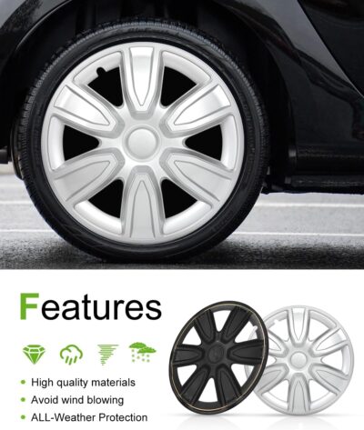 SCITOO Silver 15 inch Hubcaps Universal Wheel Covers Easy Installation, PP Material, Set of 4 for Cars Fits for All Models - Image 5