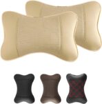 2 Pack Car Neck Pillow PU Leather Automotive Headrest Pillow for Car Support Neck Pain Relief Universal Car Pillow (Beige)