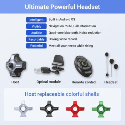 E6+ Motorcycle Helmet HUD, Head Up Display, Bluetooth,GPS, CarPlay, Android Auto, Mesh Intercom, Rearview Camera, Remote Control, Noise Reduction, RGB Lights, IP66 for All Helmets (E6+) - Image 4