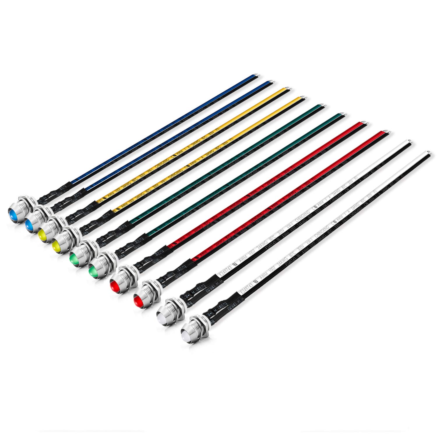 715WhhyUEeL._SL1500_.jpg Chanzon 10pcs 5mm LED Pilot Diode Light (5 Colors x 2pcs Diffused Frosted Round Lens) with 8mm Panel Mount 12V Universal Flush Dash Board Indicator Panel Socket Lights for Cars Boats lamp Bulb - Image 1