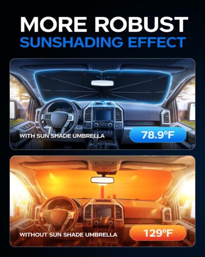 2025 Windshield Sun Shade Frame with Thickened Fast Cooling, Emergency Window Breaker, 99% UV Blocking Protects Car from Sun and Heat Damage, Adjustable Bendable Design for SUV/Sedan/(57" L x 32" W) - Image 2