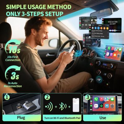 2026 Upgraded 2-in-1 Wireless CarPlay Adapter & Android Auto Wireless Adapter, Bluetooth Car Adapter for Wired to Wireless, Fast & Stable Auto-Connect, 5G WiFi & BT 5.4, Plug & Play (USB-C/A) - Image 3