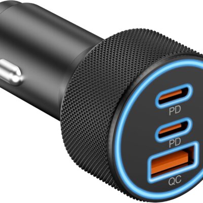 USB C Car Charger, 3-Port 67W Dual USB-C & USB-A Car Power Adapter PD/QC Fast Charging Cigarette Lighter for iPhone 17/16/15/14/13/12/11 Pro Max, iPad, Samsung Galaxy S25 S24/S23/S22, Pixel, Android