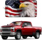 Windshield Sun Shade New American Eagle Flag USA Patriotic Design - Folding Car Front Window Sunshade for Cars SUV Trucks, Max UV Blocking and Keep The Vehicle Cool(64"x33.5")