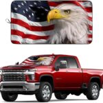 Windshield Sun Shade New American Eagle Flag USA Patriotic Design - Folding Car Front Window Sunshade for Cars SUV Trucks, Max UV Blocking and Keep The Vehicle Cool(64"x33.5")
