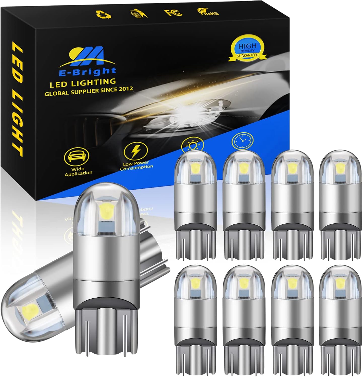 715eAEO7ML._AC_SL1500_.jpg YM E-Bright T10 194 Car Interior Light 168 W5W Led Bulb 3030 Chips 2825 LED Bulb Dome Map Trunk Door Courtesy Light Clearance License Plate Light No-Polarity,AC/DC 12V,White,Pack of 10 - Image 1