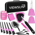 Viewsun Windshield Cleaner Tool, 17Pcs Pink Car Interior Cleaning Kit, Detailing Kit Cleaner, Detailing Brush, Cleaning Gel, Inside Cleaning Supplies Accessories for Women Girl Gift